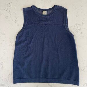 Anne Klein Vintage Slvless Crew Neck Mesh Panel Viscose Blend Knit Top Blue Sz S